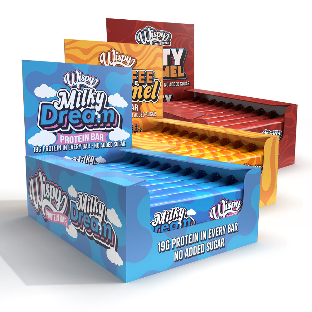 Wispy Protein Bar  30x55g      Bland Selv   Højt Proteinindhold   Få Kalorier   Uden Tilsat Sukker
