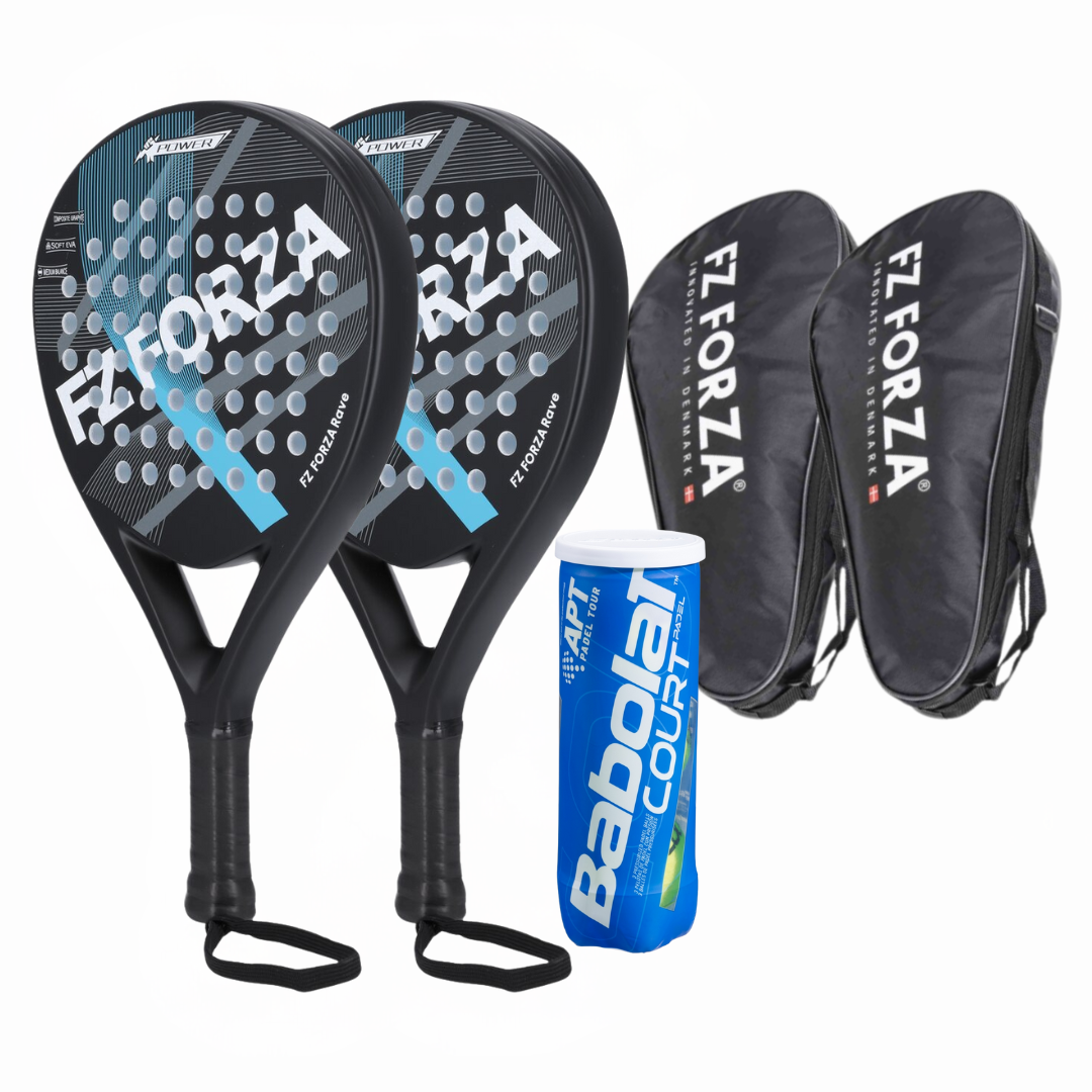 Begynderpakken  2 Stk Fz Forza Rave Padelbat  2 Stk Fz Forza Padelcover   1 Rør Babolat Court Padelbolde